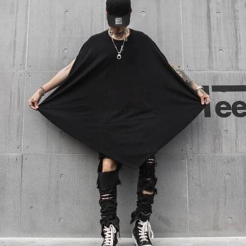 Nightclub DJ singer punk rock oversized long t-shirt stage costume gothic hip hop cloak man harajuku vintage cape streetwear