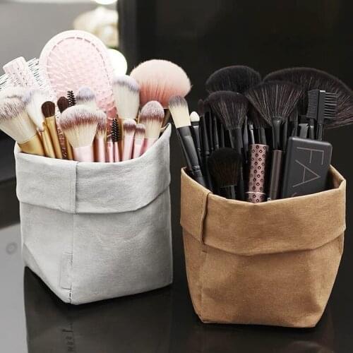 Home Washable Kraft Paper Storage Bag Unbreakable Plants Grow Paper Sundries Food Storage Waterproof Bags Makeup Brush Organizer