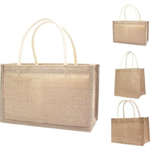 Jute Burlap Tote Large Reusable Grocery Bags With Handles Women Shopping Bag DIY Eco-Friendly Shopping Bag