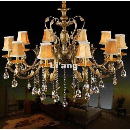 European Style D100cm H65cm Bronze 10L Size K9 Crystal Chandelier Lighting Luxurious Brass Crystal Lamp Lustre AC Shade Included