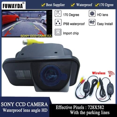 FUWAYDA Wireless HD CCD Sensor Car Rear View Reverse Mirror Image Guide Reference Line CAMERA for 2006-2009 Toyota Avensis
