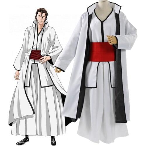 Anime Bleach Aizen Sousuke Cosplay Costume Mens Cape Pants Belt Kimono Uniform Outfits Halloween Carnival Party Suit