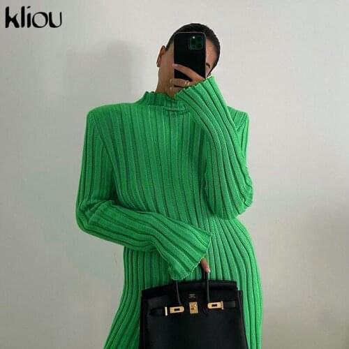 Kliou Solid Knitted Woolen Blouse Women Autumn New Elegant Classy Epaulet Go Out Lady Wear Hipster Slim Long Sleeve Streetwear