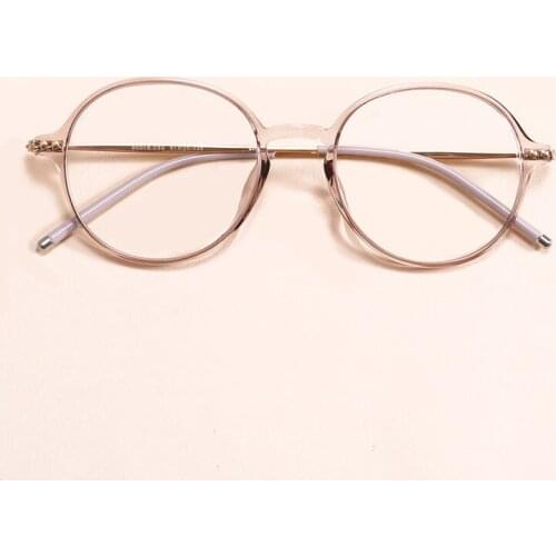 Korean Version Super Light Tr90 Retro Art Round Frame Fashion Mens and Womens Myopia Frame Transparent Powder