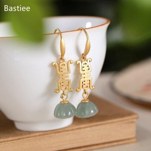 Bastiee Korean Earrings Earrings Silver 925 Jewelry For Women Emerald Golden Plated Long Earrings Vintage Silver Earrings
