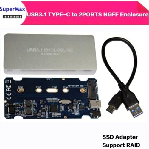 USB3.1 TYPE-C to 2 PORTS NGFF SSD Raid hard disk box SSD Enclosure