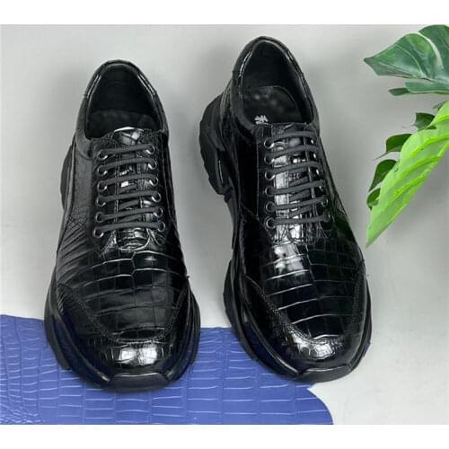 Authentic Real True Crocodile Skin Soft Sole Mens Leisure Sneakers Genuine Exotic Alligator Leather Male Lace-up Flats Shoes