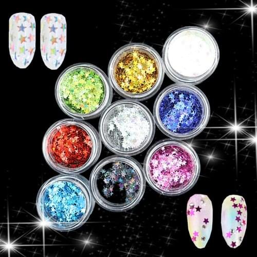 1 box of 9 colors laser DIY five-pointed star nail sequins Laser ultra-thin tear mole makeup stage eye makeup nail art sequins