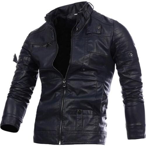 Classical Motorcycle Leather Jackets Spring New Mens Zipper Jacket Youth Handsome Stand Collar Coats Solid Color Leather Coat