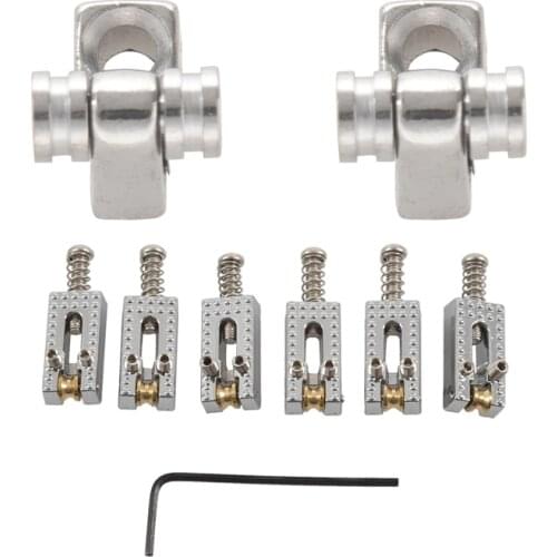 Set Of 2 Chrome Roller String Retainer Trees Guitar Parts with 6 Roller Bridge Tremolo Saddles with Wrench for Fender Strat Tele