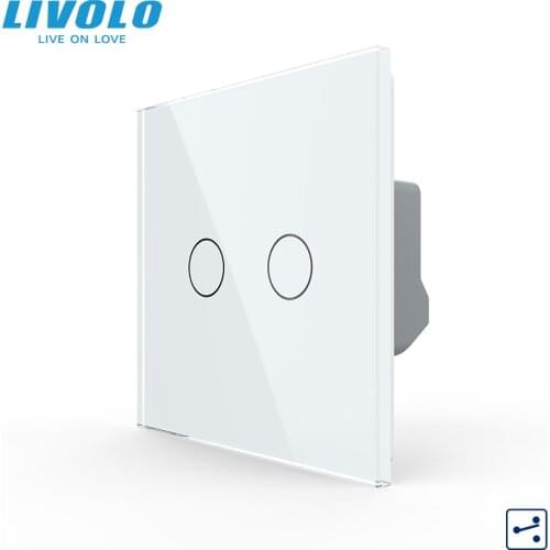 Livolo EU Standard 2Gang 2Way Wall Touch Control Light Switch,Crystal Glass Panel,Cross Stair Function,Backlight Display C702S