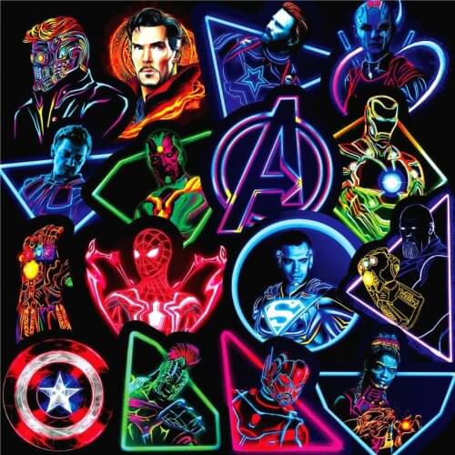 Neon Marvel Superhero Captain America Thor Wolf Luggage Sticker Avengers Trolley Guitar Cartoon Sticker