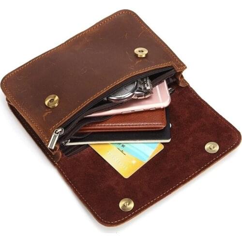 Vintage Crazy Horse Leather Fanny Waist Pack Men Genuine Leather Travel Belt Waist Bags Male Small Phone Pouch Loop Hip Bum Bag