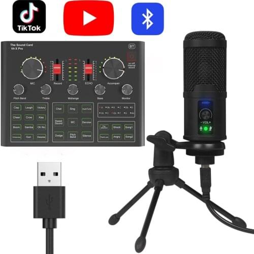 Professional Studio Microphone USB Condenser Kit /Sound card microphone set/Noise-cancelling microphone/Live sound card