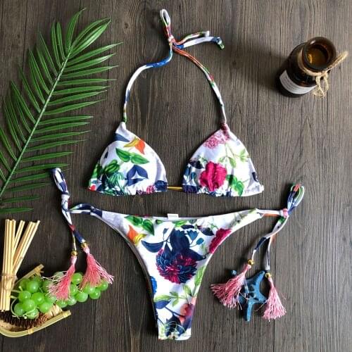 Sexy Bikinis Push Up Swimwear Printing Womens Swimsuit Halter Bathing Suit 2021 Patchwork Biquini High Cut Bikini Set