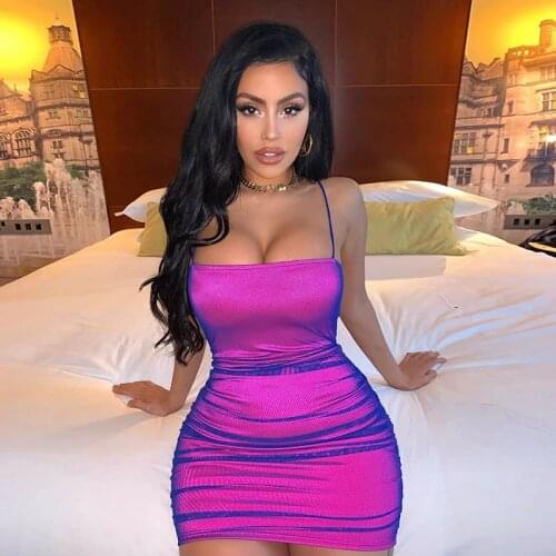 Tinastyle Shinny Strapless Sexy Party Dress Women Spaghetti Strap Ruffles Bodycon Dresses Clubwear Lace Up Bandage Short Dress