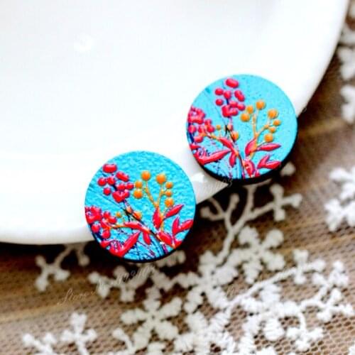 Unique 3D Flower Embossed 16mm Round Coloured Drawing pattern Laser Cut wood Cabochon DIY for Rings, Earring,Brooch,Necklace