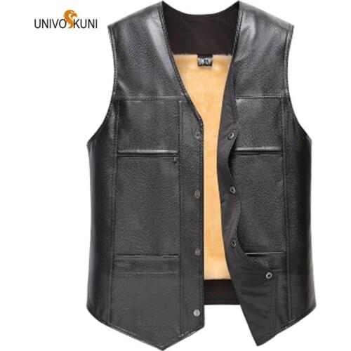 UNIVOS KUNI Colete Masculino Autumn and Winter Brand Mens Warm Leather Casual Vest V-Neck Large Size XL-4XL Men Clothing