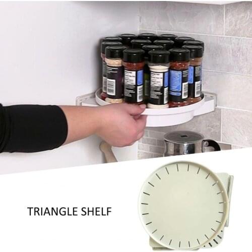 Kitchen Bathroom Punch Free 360 Degree Rotating Triangle Shelf Storage Rack
