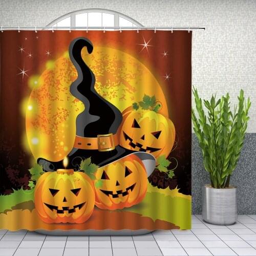 Halloween Shower Curtains Funny Pumpkin Lantern Horror Theme Party Decor Bathroom Polyester Cloth Waterproof Fabric Curtain Set