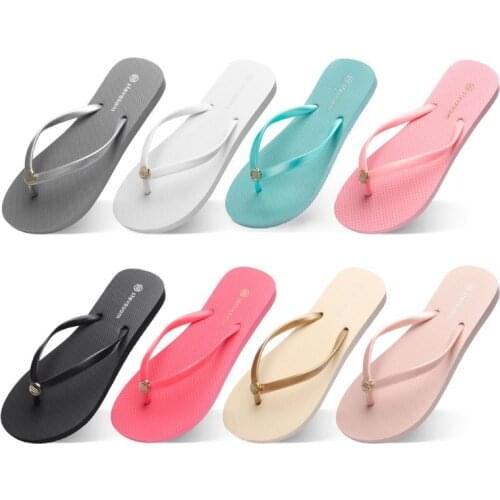 Women Summer Flat Heel Sandals Sweet Candy Color Gold Button Flip Flops Non-Slip Thong Slippers Casual Beach Shoes