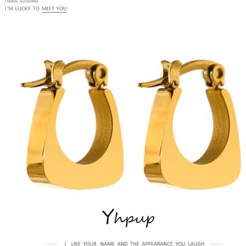 Yhpup 316L Stainless Steel Jewelry Fashion Square Geometric Hoop Earrings Charm Metal 18 K Women Earrings Bijoux Femme New