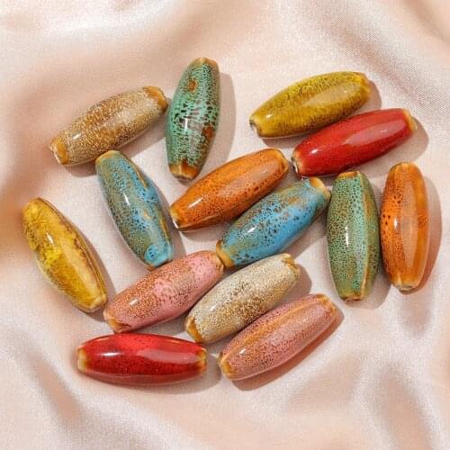 10pcs/lot 31x12mm Bullet Shape Ceramic Beads Handmade Oval Big Loose Beads DIY Handmade Accessories For Jewelry Making