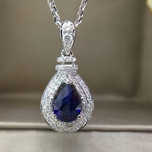 18K White Gold 0.924ct Natural Sapphire + 0.231ct Diamond Pendant Necklace Fine Jewelry Perfume Bottle Pendant with Certificate