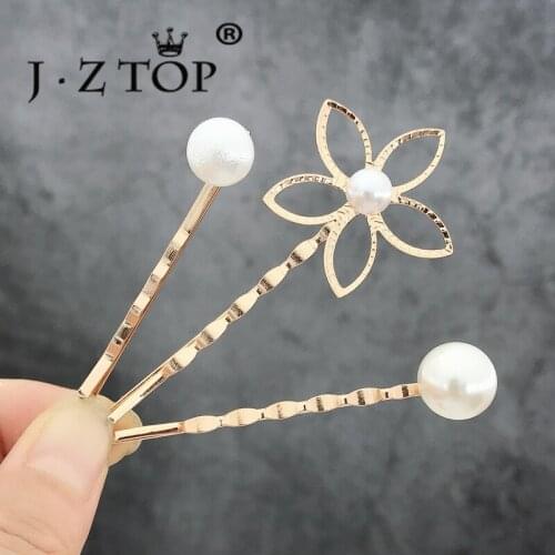 2019 Women Girls Flower Imitation Pearls Geometric Hairpins Gold Fashion Metal Hairgrips Hair Accessories For Girls
