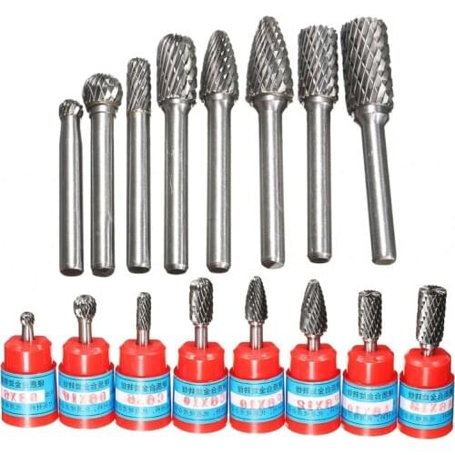 8pcs 6mm Shank Tungsten Carbide Carving Burrs Bit Double Cutter Burring File Die Grinder Drill for Metal Wood Grinding Polishing