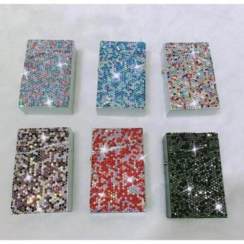 Shiny Rhinestone Automatic Cigarette Case 20 Sticks Metal Slim Portable Pressure-proof Cigarettes Diamond Storage Case For Women