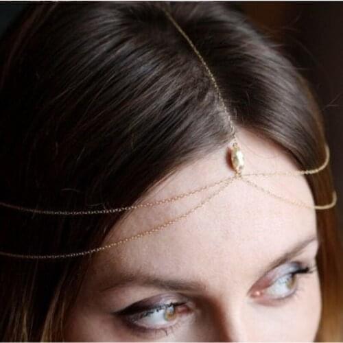 Bohemian hair accessories new alloy layer inlaid with gold pendant chain hair band hair accessories