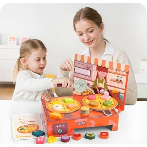 Pizza Wooden Toys Food Cooking Simulation Tableware Children Kitchen Pretend Play Educational Toy Fruit Vegetable with Tableware