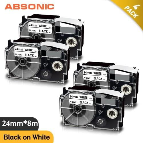 Labeling Tape for Casio XR-24WE Black on White XR24WE XR 24WE Printer Ribbon 24mm Label Tape Replacement for Casio Label Maker