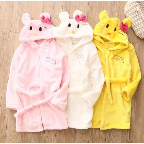 3 4 5 6 7 8 Years Kids Bathrobe High Quality Flannel Robe for Girls Cartoon Cat Kids Night Gown Pajamas Toddler Baby Robes 2020