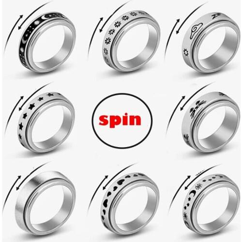Anxiety Ring For Women man Spinner Fidgets Rings Stainless Steel Rotate Freely Anti Stress Accessories Jewelry 2021 Gifts