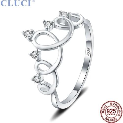 CLUCI 100% Silver 925 Zircon Queen Crown Women Finger Ring Hot Sale Sterling Silver Wedding CZ Rings Jewelry DR1024SB