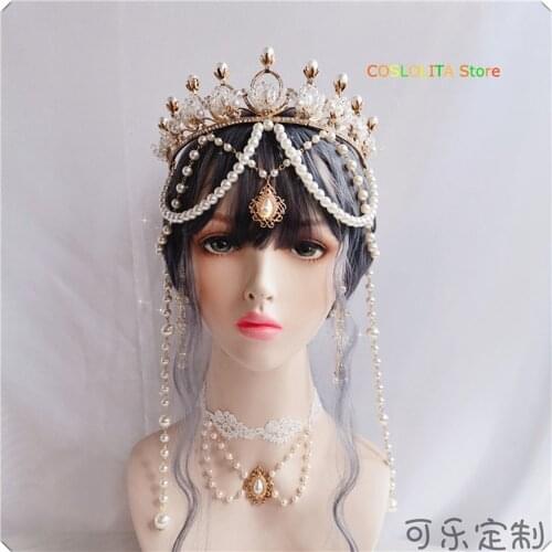 Lolita Crown diadem Bride Madonna Halo Barrott Pearl Headdress Gothic Style Flower Hanayome Headband Hair accessories Cosplay
