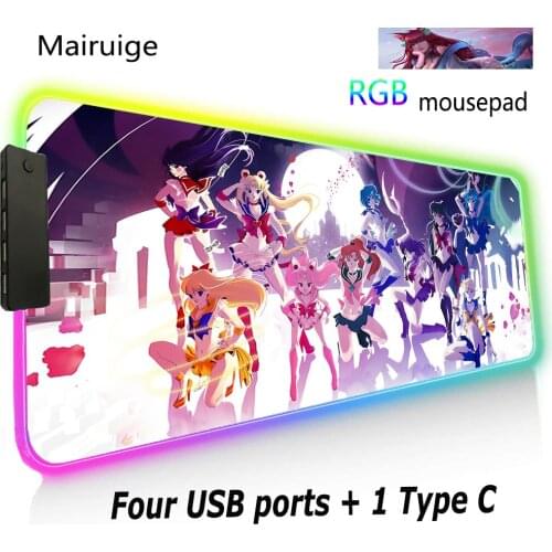 Rgb Mouse Pad Anime Girl Rubber Notebook Game Player Desktop Protection Table Mat Led Luminous Top Quality New Four Interfaces