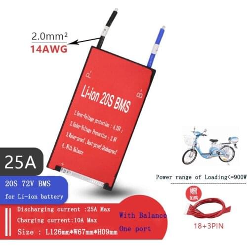 20S 72V Li-ion BMS with balance discharging 25A 35A 45A 60A Li-ion batteries pack 3.7V connected in 20 series ebike 72V