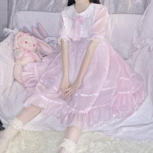 Lolita Japanese soft girl sweet doll collar bowknot short sleeve dress Kawaii girl 2020 new summer sweet dress