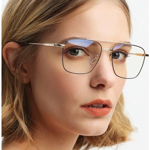 Fashion Polygon Eyewear Flat Lens Optical Glasses Computer Radiation Protection Metal Oversized Thin Border Goggle Eyeglasses