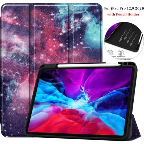 Fashion Smart Case for iPad Pro 12 9 2020 Case Soft TPU PU Leather Tablet Funda for iPad Pro 12 9 Case 2020 with Pencil Holder