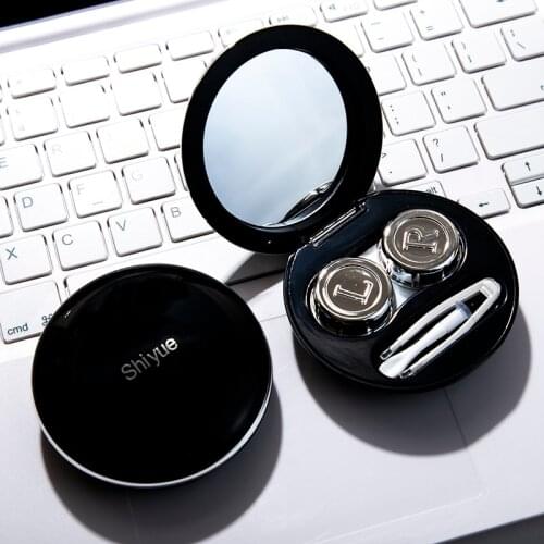 New product circular magn contact lens case with mirror Ins contact lens case Cosmetic contact box slim Contact lens travel case