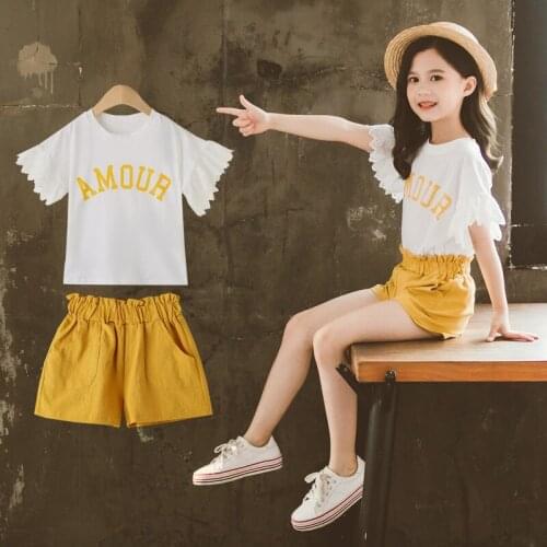 Baby Clothes 2021 Summer New Children Lace Sleeve t-Shirt + Shorts Two-Piece Suit Girls Casual Clothes Baby Girls Set 3-12 Years