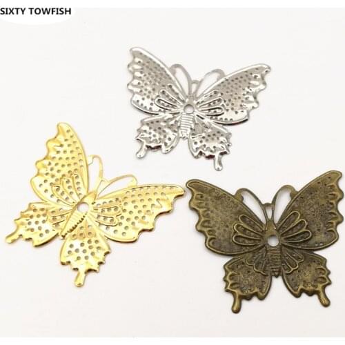 10 Pieces 47mmx42mm Gold color/White K/Antique Bronze Metal Filigree Flowers Slice Butterfly Charms Pendant Base Setting