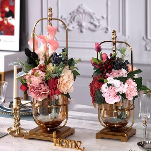 Luxtry 65cm Flower Vase Gold Column Stand Metal Glass Vase Wedding Centerpiece Candlestick For Event Party Decoration Ornament