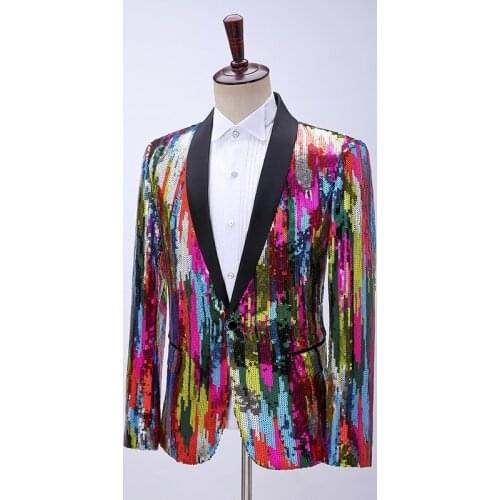 Luxury mens sequined graffiti colorful pattern tuxedo jacket/stage performance jacket/stuido/club/event jacket