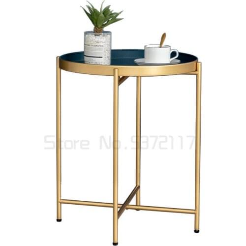 Nordic Light luxury iron tea table bedroom living room sofa side table foldable disassembly round table