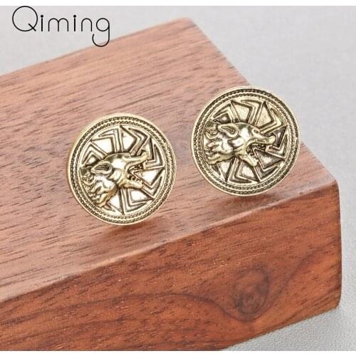 Kolovrat Totem Wolf Earrings Punk Animal Pendant Valknut Slavic Amulets Women Men Jewelry Steampunk Stud Earrings fashion Gift